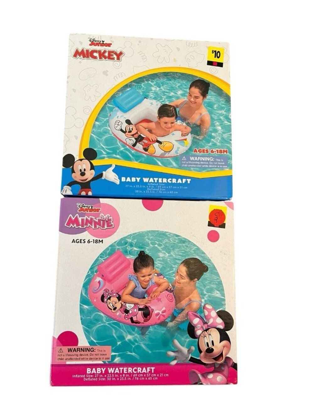 Disney Jr Minnie & Mickey Baby Watercraft Pool Raft Float Ages 6-18M Lot of 2